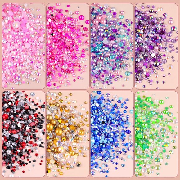 9000PCS Flatback Pearls and Rhinestones for Bedazzling, Pink White Mixed Size 3- - Picture 5 of 7